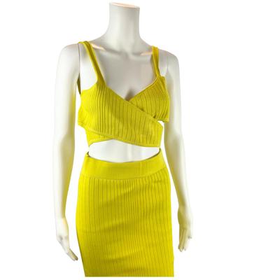 257. New with Tag CUSHNIE ET OCHS Yellow Rayon Crossover Bra Top with Skirt