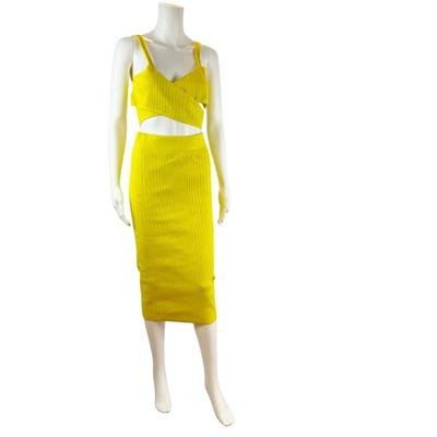 257. New with Tag CUSHNIE ET OCHS Yellow Rayon Crossover Bra Top with Skirt