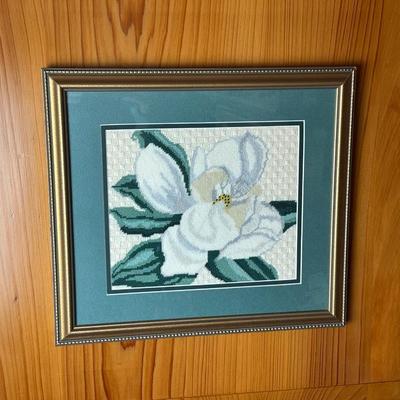 Framed Embroidered Magnolia