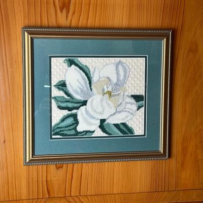 Framed Embroidered Magnolia