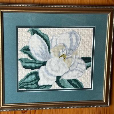 Framed Embroidered Magnolia