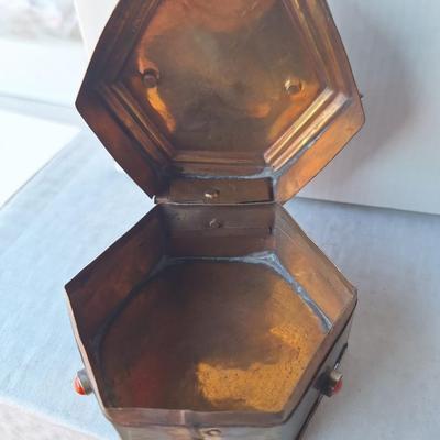 Vtg Brass Octagonal Hinged Trinket/Spice Box