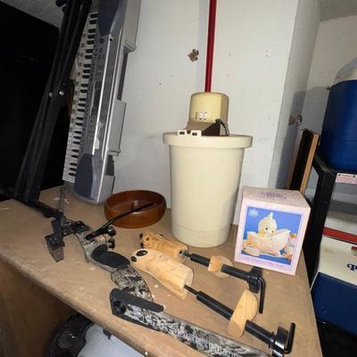 KEYBOARD, FAN, BOW LOT - WOOD CABINET SHELVE INCLUDED