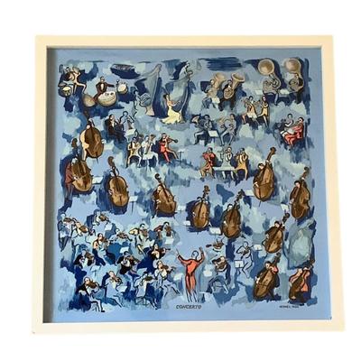 282 Framed HERMES "Concerto Handkerchief by Jean Louis Clerc