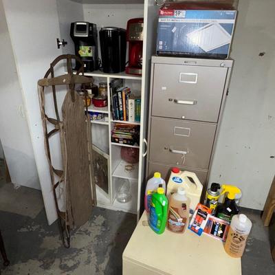 FILING CABINET, WHITE CABINETS, MISCELLANEOUS LOT