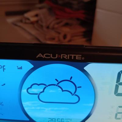 ACU-RITE ATOMIC CLOCK, PORCELAIN EAGLE AN HURRICANE CANDLE. HOLDER
