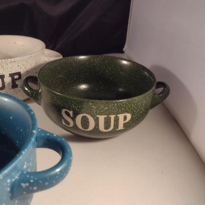 Double Handled Ceramic Soup Bowls- 5 Pieces