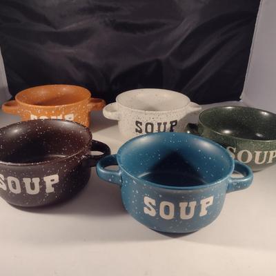 Double Handled Ceramic Soup Bowls- 5 Pieces