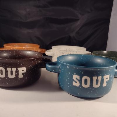 Double Handled Ceramic Soup Bowls- 5 Pieces