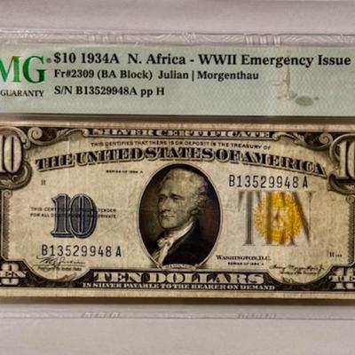 1934A N. Africa WW II $10 Bill VF 25