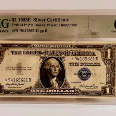 1935E $1 Bill Silver Cert. Graded Gem 66
