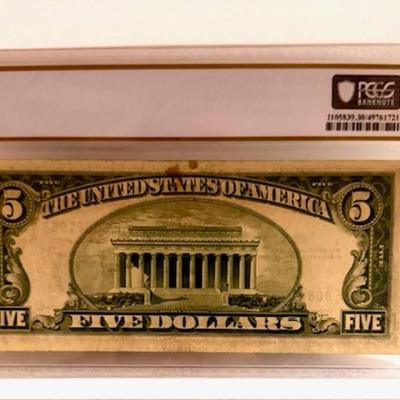 1953B $5 Bill Silver Cert. Graded VF 30