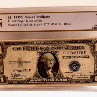 1935C $1 Bill Silver Cert. Graded AU 50