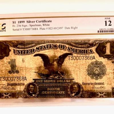 1899 $1 Bill Silver Cert. Graded Fine 12