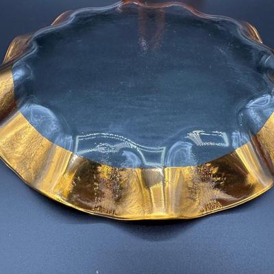 Signed ANNIE GLASS 24 Karat Gold Ruffled Platter