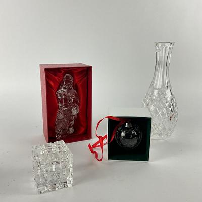 385 American Santa Second Edition Waterford Crystal With Crystal Vase & Crystal Trinket Box