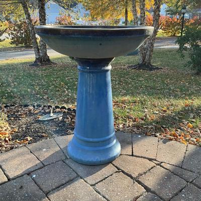394 Blue Terracotta Glazed Bird Bath