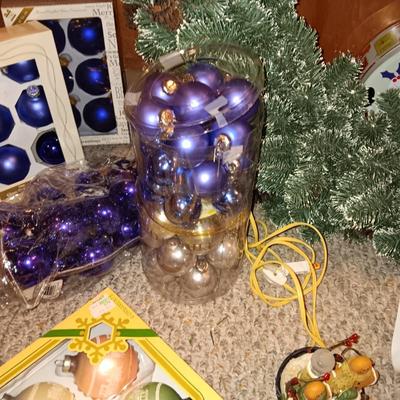 LARGE WREATH, ORNAMENTS, WOODEN SLED