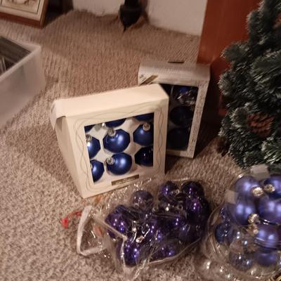 LARGE WREATH, ORNAMENTS, WOODEN SLED