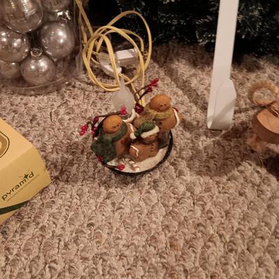 LARGE WREATH, ORNAMENTS, WOODEN SLED