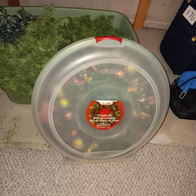 WREATH AND LIGHTED GARLAND PLUS STORAGE TOTES
