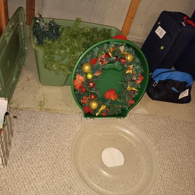 WREATH AND LIGHTED GARLAND PLUS STORAGE TOTES