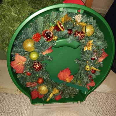 WREATH AND LIGHTED GARLAND PLUS STORAGE TOTES
