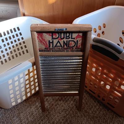 LAUNDRY BASKETS, CLEANERS, WASH BOARD AND MORE