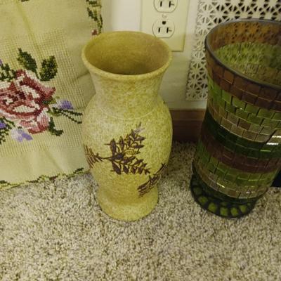 GLASS MOSAIC AND CLAY VASES, CONTAINERS AND THROW PILLOWS