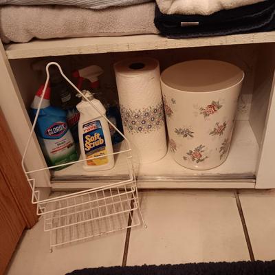 2 NAVY BLUE RUGS, TOWELS, BLOOD PRESSURE MONITOR AND MORE