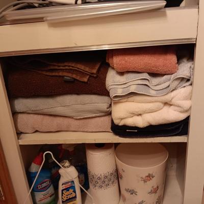 2 NAVY BLUE RUGS, TOWELS, BLOOD PRESSURE MONITOR AND MORE
