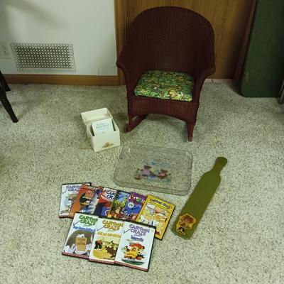 CHILD SIZE WICKER ROCKER, CARTOONS ON DVD, BEATRIX POTTER BOOKS AND MORE