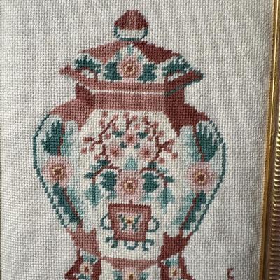 Framed Floral Ginger Jar Embroidery