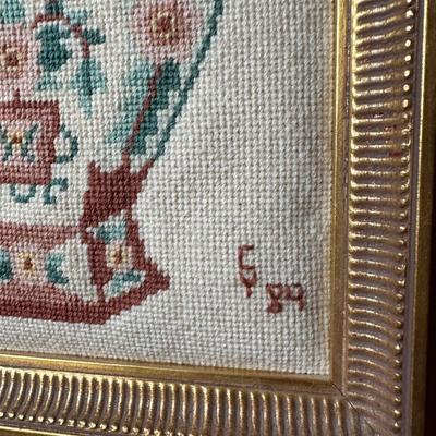 Framed Floral Ginger Jar Embroidery