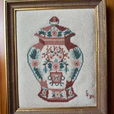 Framed Floral Ginger Jar Embroidery