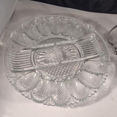 Collection of Serving Pieces- Deviled Egg Plate, Relish Caddy, Covered Jam Jar