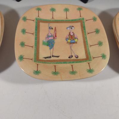 Melamine Appetizer Set with Flamingo Design- One Tray and Nine Small Plates