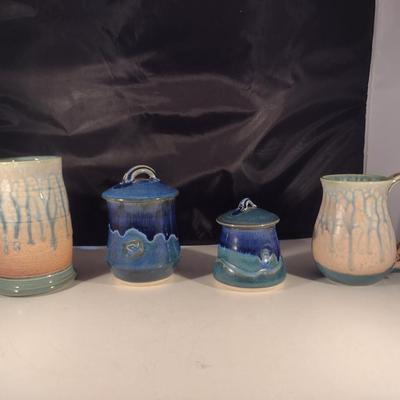 Collection of Pottery Dishes- Mugs and Covered Sugar Bowls