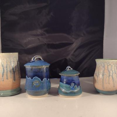 Collection of Pottery Dishes- Mugs and Covered Sugar Bowls