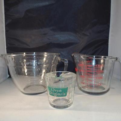Anchor Hocking Glass Measuring Cups and Batter Bowl- Three Pieces Total