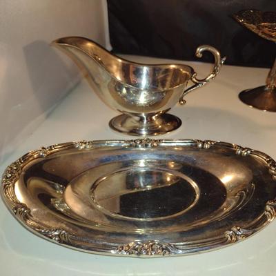 Assorted Metal Serve Ware- Pitcher, Candy Dish, Gravy Boat with Under Plate, Covered Butter Dish