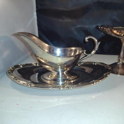 Assorted Metal Serve Ware- Pitcher, Candy Dish, Gravy Boat with Under Plate, Covered Butter Dish