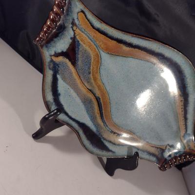 Handmade Glazed Pottery Serving Tray- Signed by Artist- Approx 13" x 7 3/4"