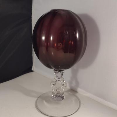 Cambridge Amethyst Glass Ivy Bowl with Keystone Stem