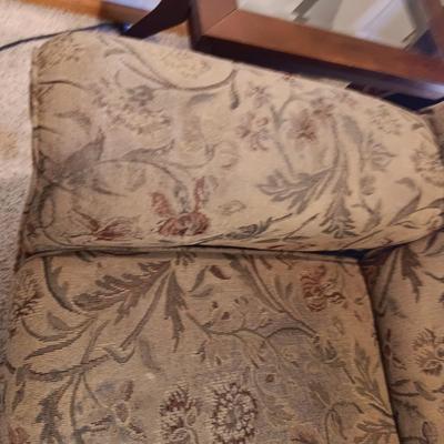 OLIVE GREEN W/SPLASH OF BURGUNDY DOUBLE RECLINING SOFA