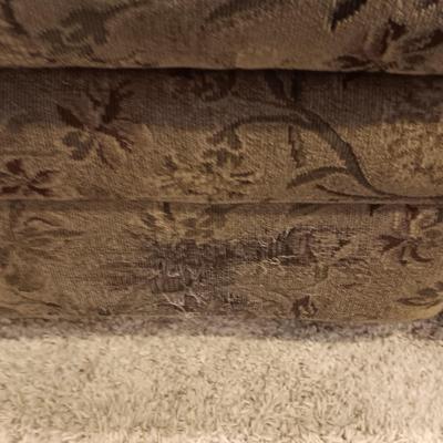 OLIVE GREEN W/SPLASH OF BURGUNDY DOUBLE RECLINING SOFA