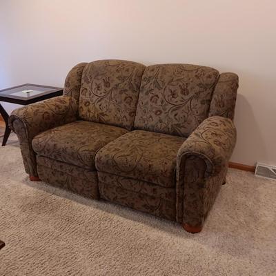 OLIVE GREEN WITH A SPLASH OF BURGUNDY LOVESEAT