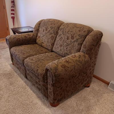 OLIVE GREEN WITH A SPLASH OF BURGUNDY LOVESEAT