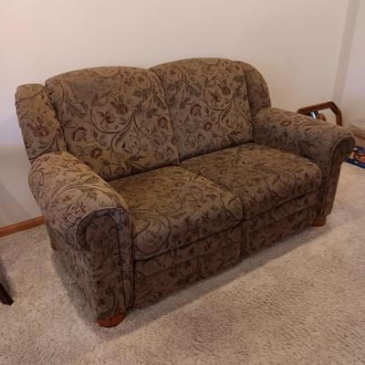 OLIVE GREEN WITH A SPLASH OF BURGUNDY LOVESEAT