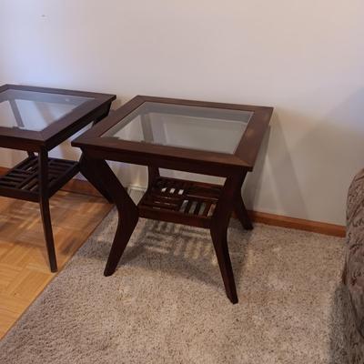 2 GLASS TOP END TABLES